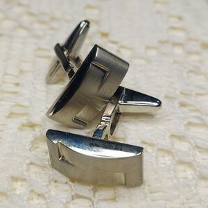 Silver Tone Rectangle Bullet Back Men's Cufflinks Metal No Stone Pair